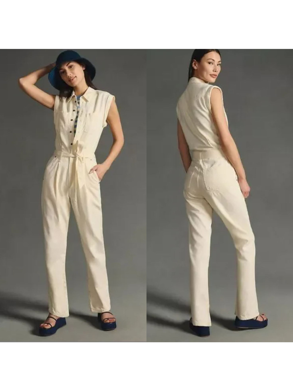 Anthropologie Rag & Bone Anna Jumpsuit Large White Denim Utility Coveralls Boho